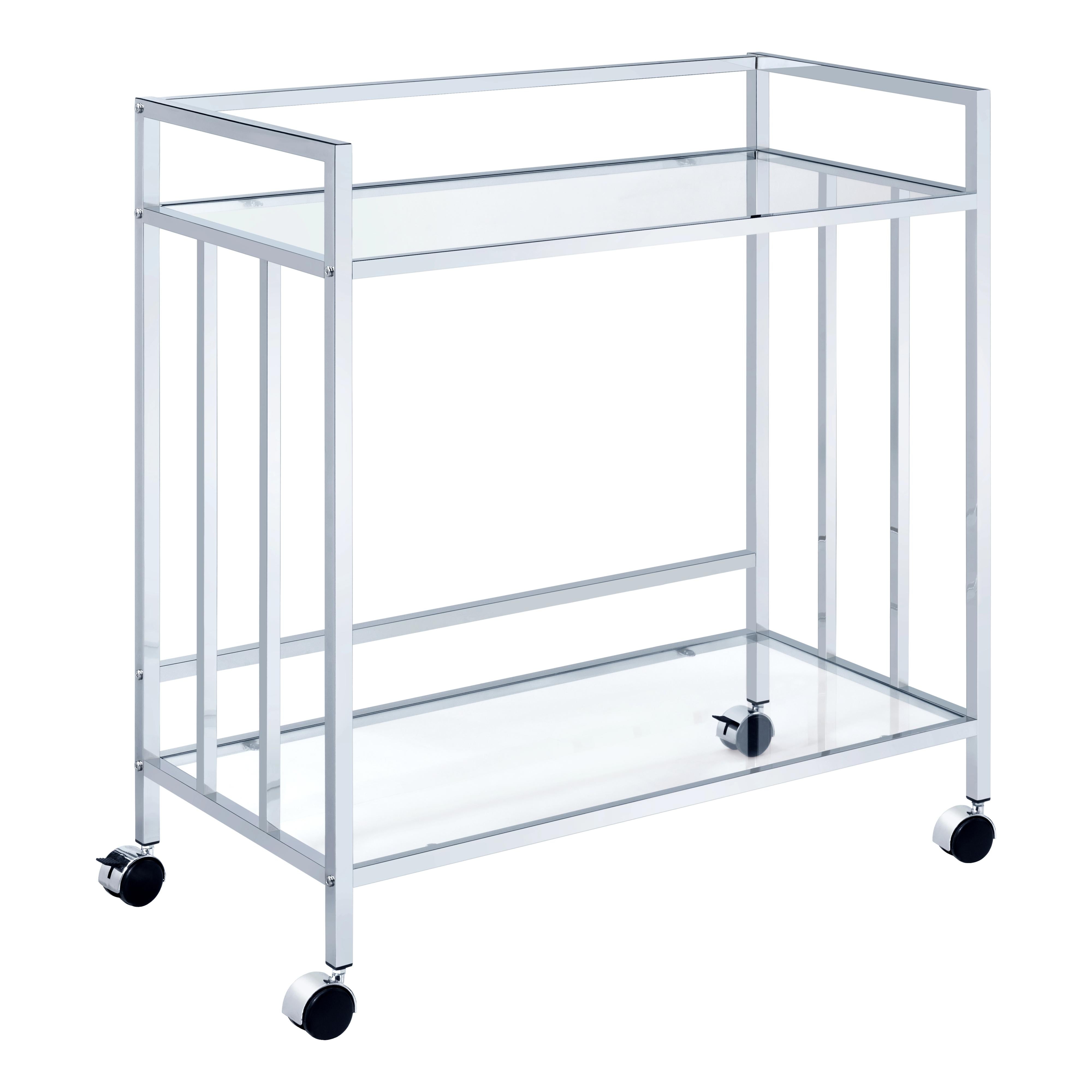 Coaster Furniture Cara 181382 2-tier Rectangular Glass Shelf Metal Bar Cart - Chrome IMAGE 1